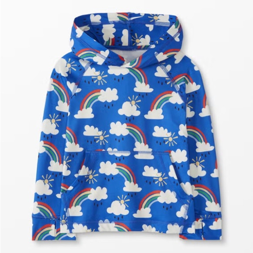 Hanna Andersson Royal Blue Hoodie with Rainbow & Cloud Print